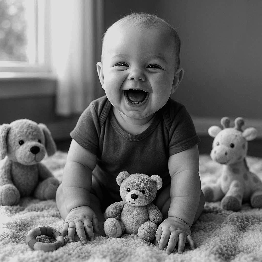 happy baby black and white